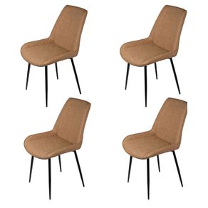 Kit 4 Cadeiras Volga Or Design PU Caramelo Base Metal Kit 4 Cadeiras Volga Or Design PU Caramelo Base Metal